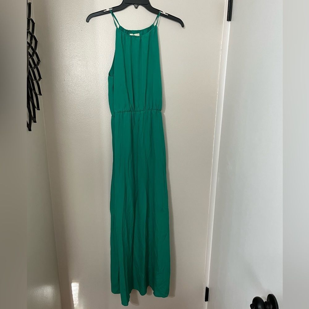 Lark & Ro | Emerald Green Maxi Dress, Elastic Stretch Waist - Picture 2 of 9